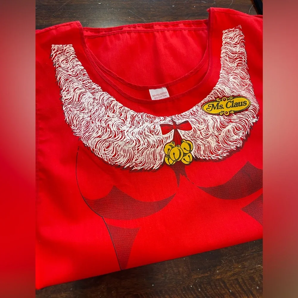 Paulison Denver 1983 “Mrs Claus” vintage red double apron-made in USA-cotton ble